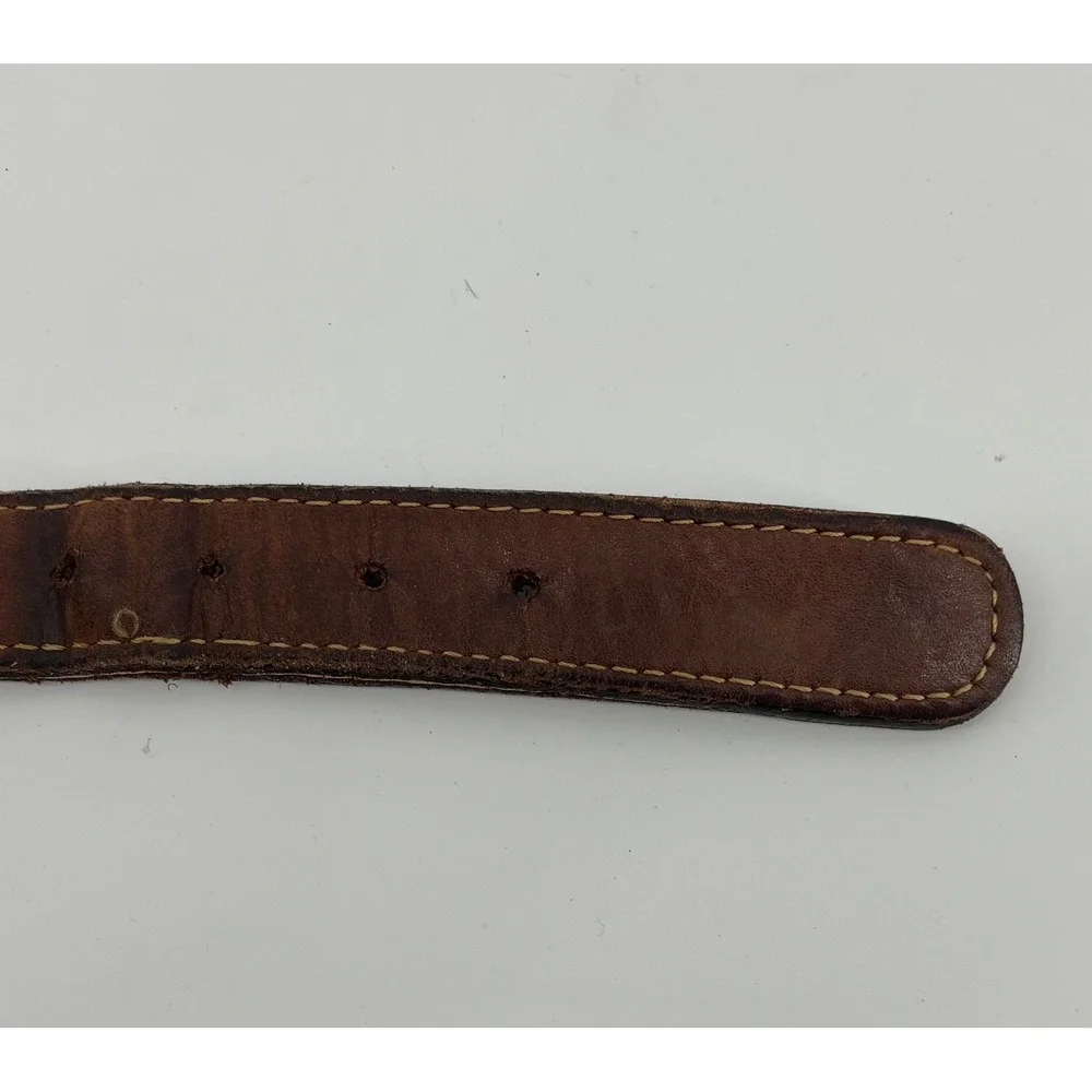 VTG Zeppelin Fish Canvas Leather Belt Size 46 Solid Brass Buckle Made In USA